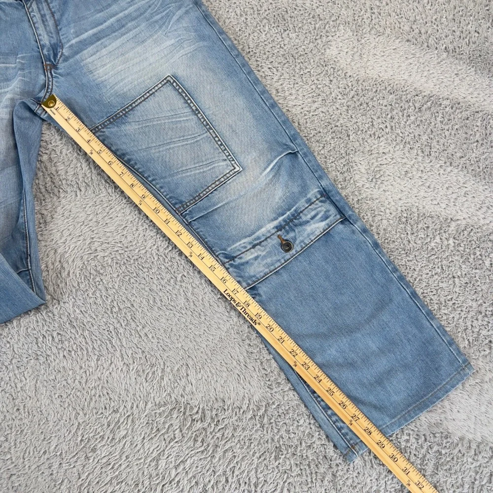 Rocawear Jeans Mens 36 Y2K Baggy Straight Cargo Flap Pocket Light Wash Skater